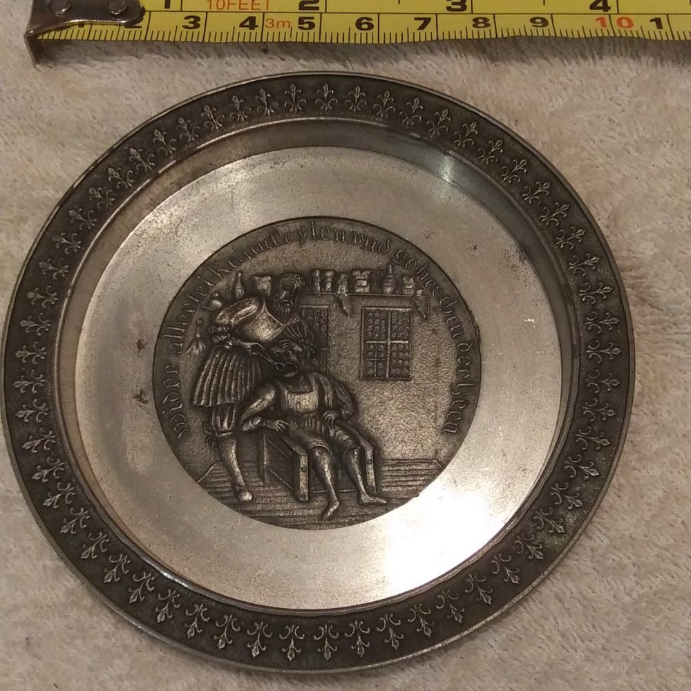 antique 4" Degussa pewter coaster dish tray vintage